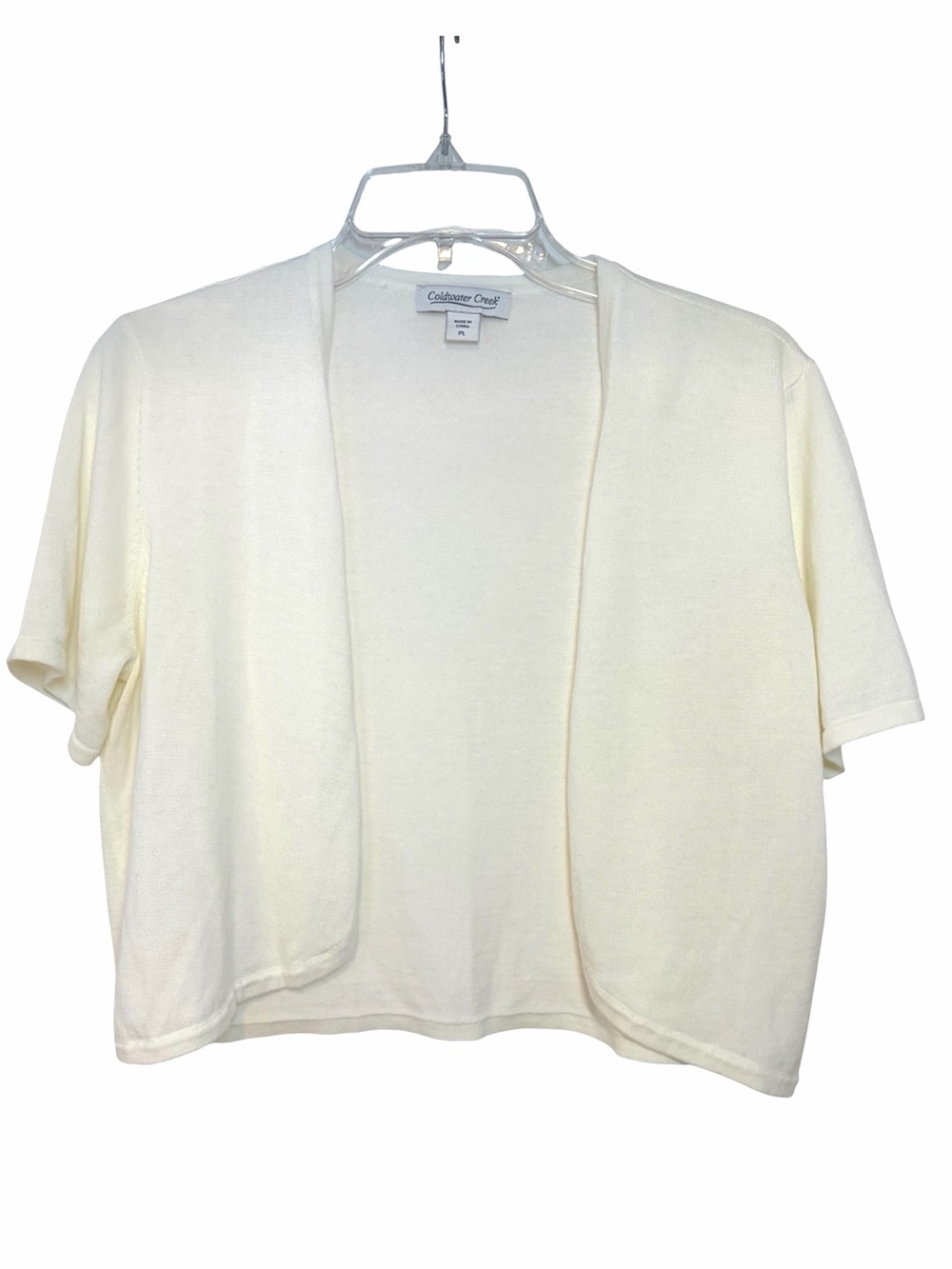 Coldwater Creek Off White Open-Front Short Sleeve Cardigan Women’s Petite Large